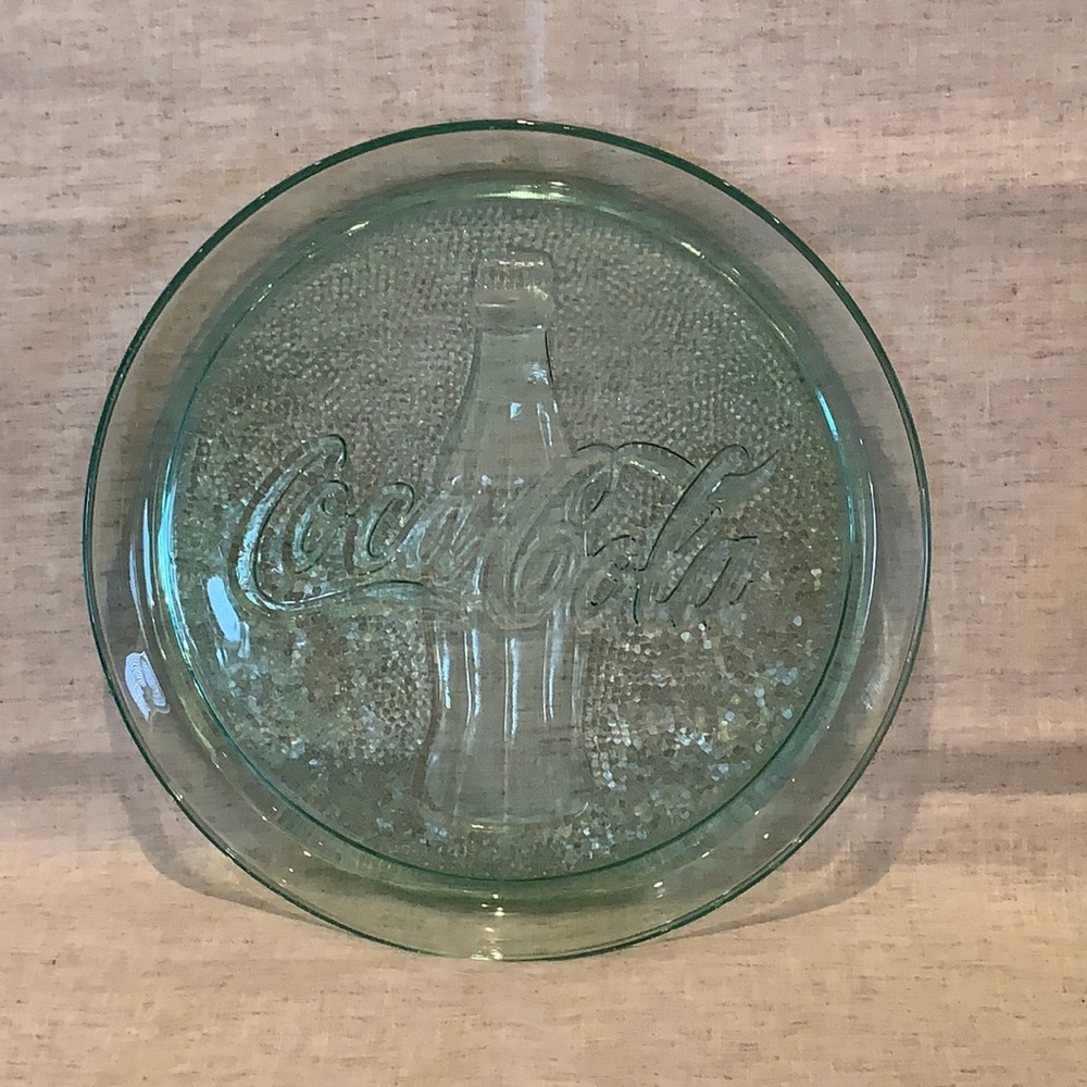 Vintage Coca-Cola clear green glass platter tray